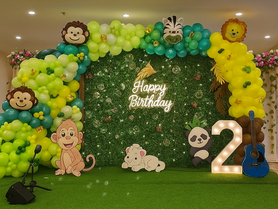 Happy Birthday decoration setup with balloons and theme decor in Delhi,Gurugram,Noida