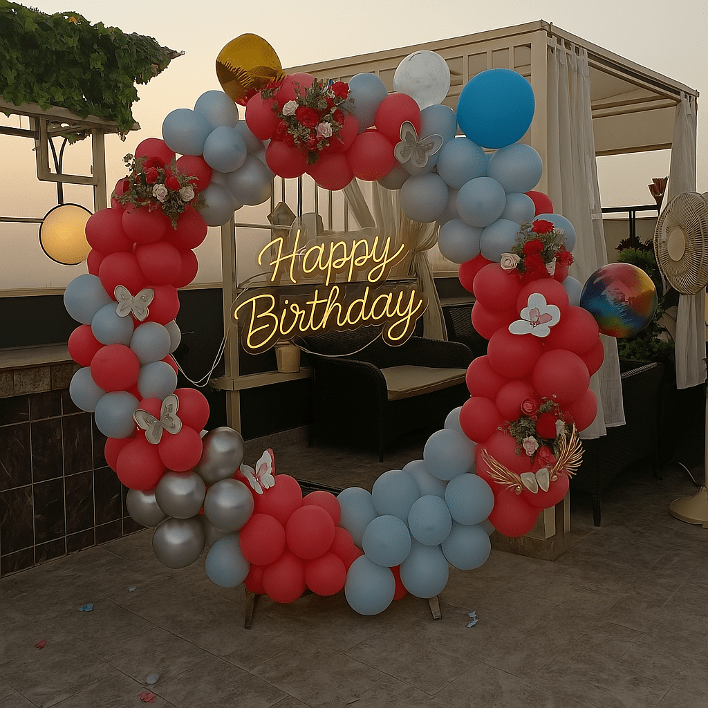 Stunning birthday decoration services in Noida, featuring personalized themes and vibrant balloon arrangements.