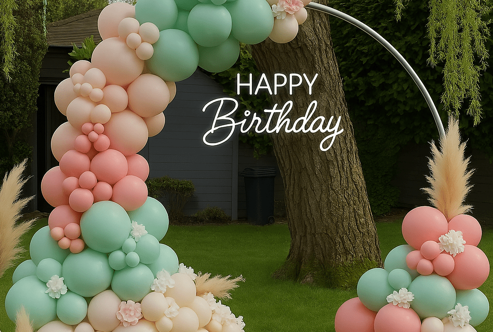 Birthday decoration services in Delhi NCR, featuring personalized themes and vibrant balloon arrangements with green balloons