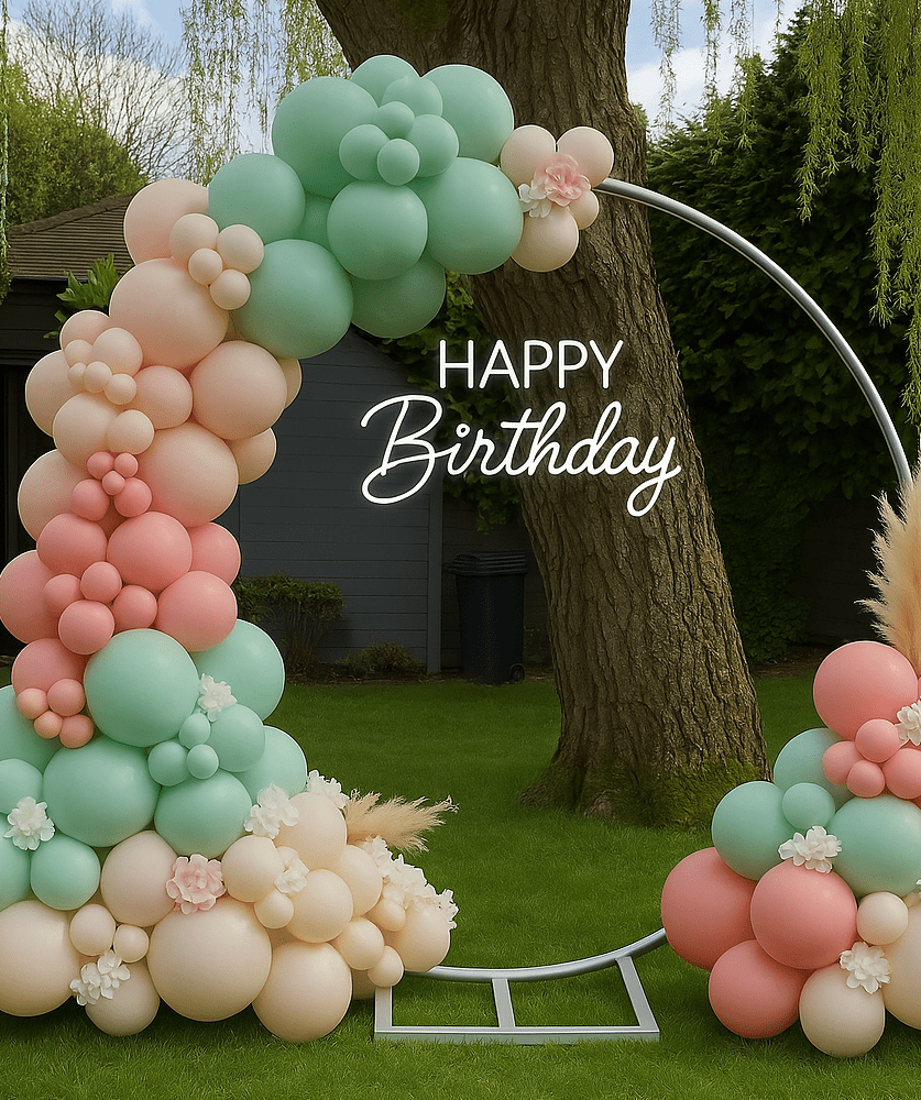Birthday decoration services in Delhi NCR, featuring personalized themes and vibrant balloon arrangements with green balloons