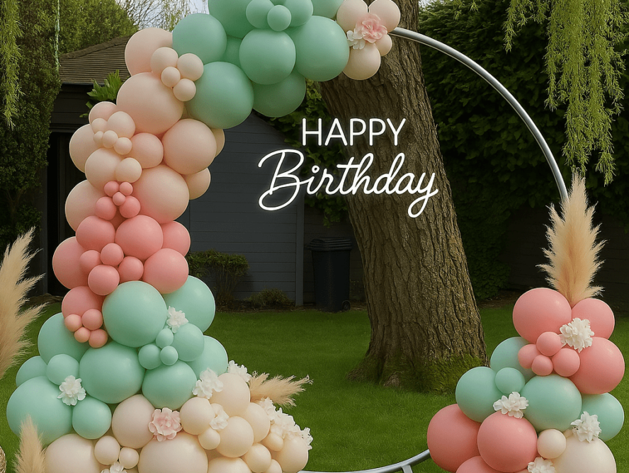 Birthday decoration services in Delhi NCR, featuring personalized themes and vibrant balloon arrangements with green balloons