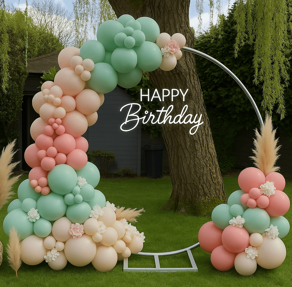 Birthday decoration services in Delhi NCR, featuring personalized themes and vibrant balloon arrangements with green balloons